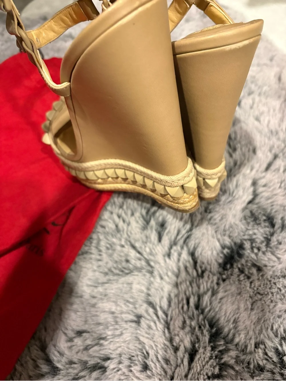 Christian Louboutin  Cataclou leather sandals Beige Studded Espadrille wedge 40